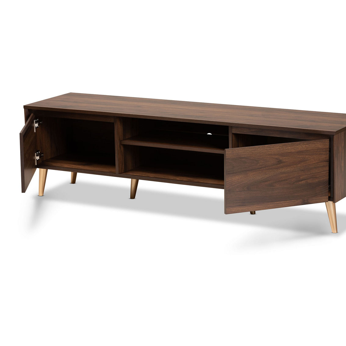 Baxton Studio Landen Walnut Brown and Gold Finished Wood TV Stand - Image 2 of 5