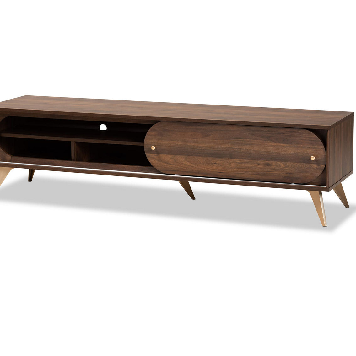 Baxton Studio Dena Walnut Brown Wood and Gold Finished TV Stand - Image 2 of 5