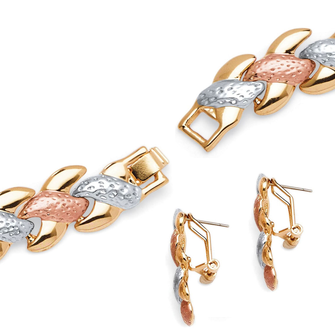 PalmBeach Interlocking Link 3-Piece Tri-Tone Necklace, Bracelet and Earrings Set - Image 2 of 5