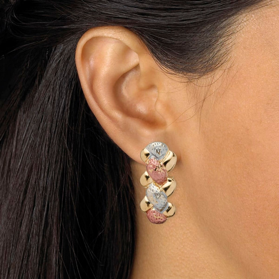 PalmBeach Interlocking Link 3-Piece Tri-Tone Necklace, Bracelet and Earrings Set - Image 4 of 5