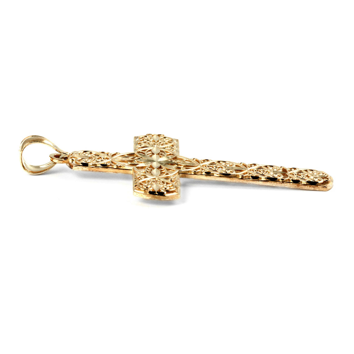 PalmBeach Unisex 10k Gold Diamond-Cut Swirl Religious Cross Pendant - Image 2 of 4