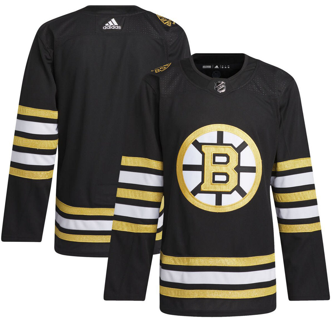 adidas Men's Black Boston Bruins 100th Anniversary Primegreen Authentic Jersey - Image 2 of 4