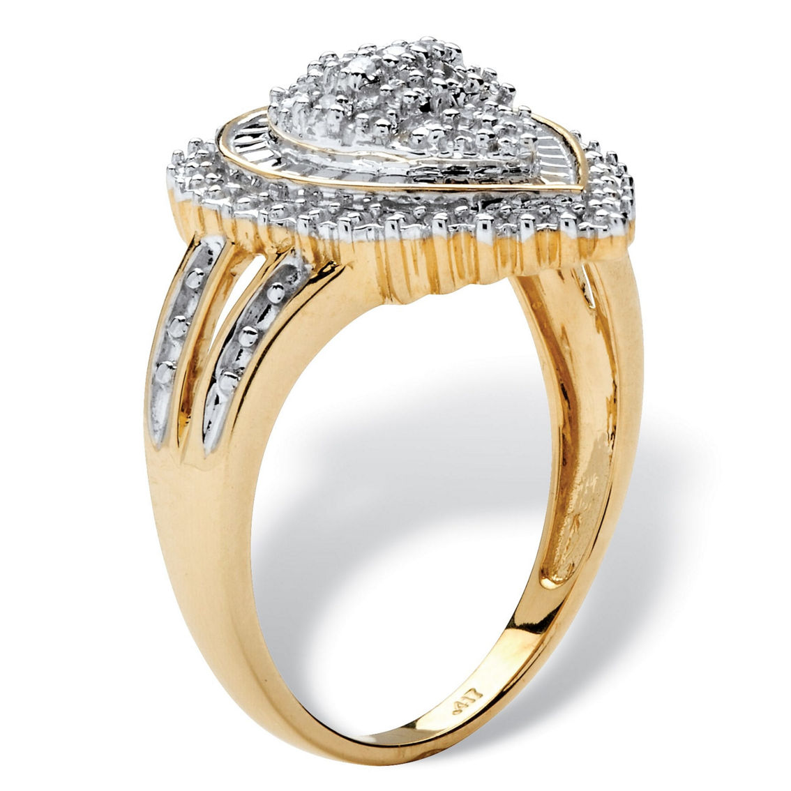 PalmBeach 1/10 TCW Round Diamond Pear Shaped Ballerina Setting Ring in 10k Gold - Image 2 of 5