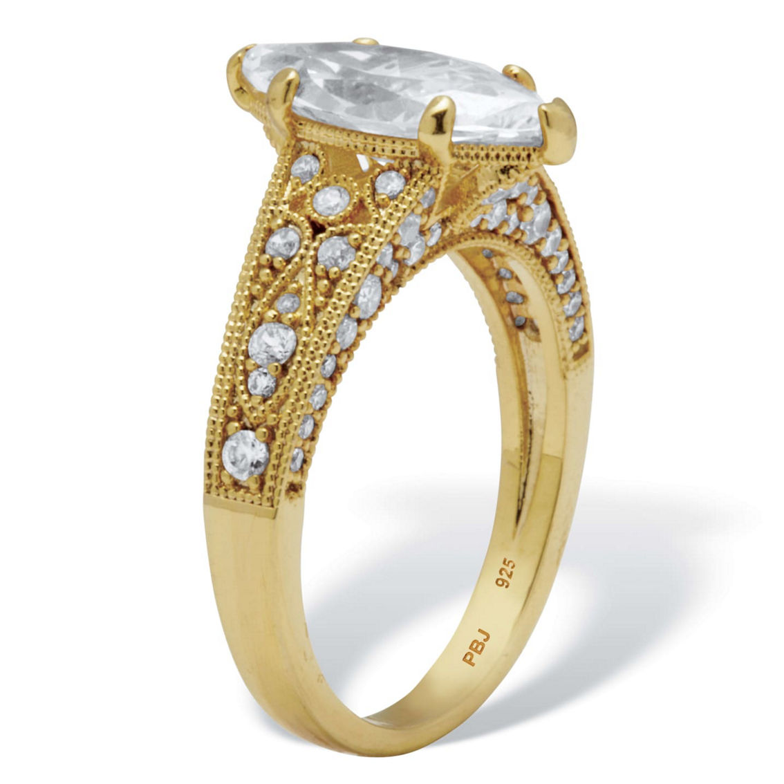 PalmBeach 3.23 TCW Marquise CZ Gold-Plated Sterling Silver Engagement Ring - Image 2 of 5