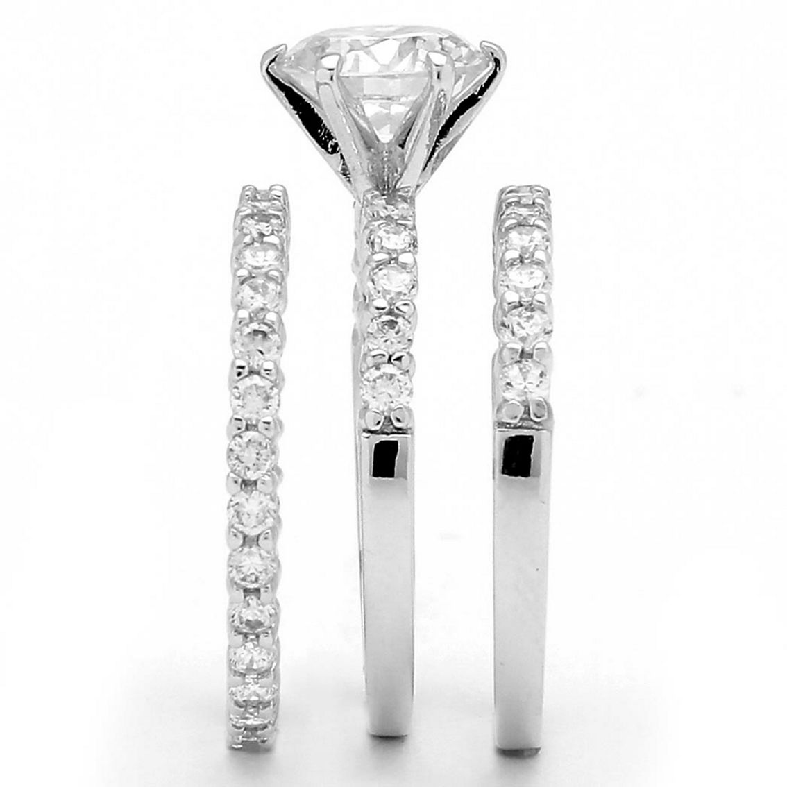 PalmBeach 3 Piece 3.75 TCW CZ Bridal Ring Set in Platinum-plated Sterling Silver - Image 2 of 5