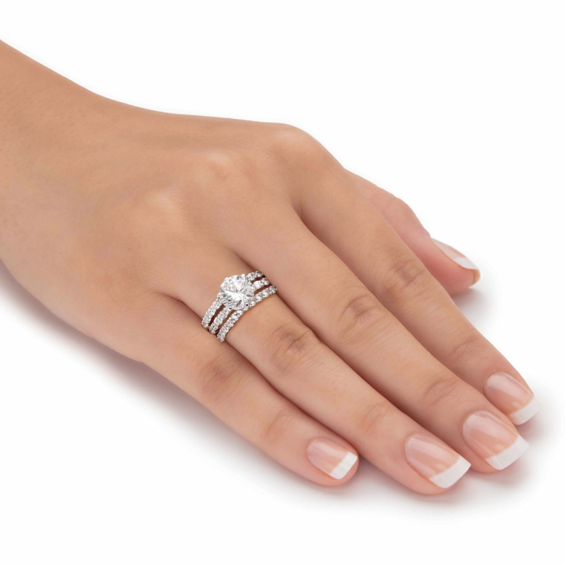 PalmBeach 3 Piece 3.75 TCW CZ Bridal Ring Set in Platinum-plated Sterling Silver - Image 3 of 5