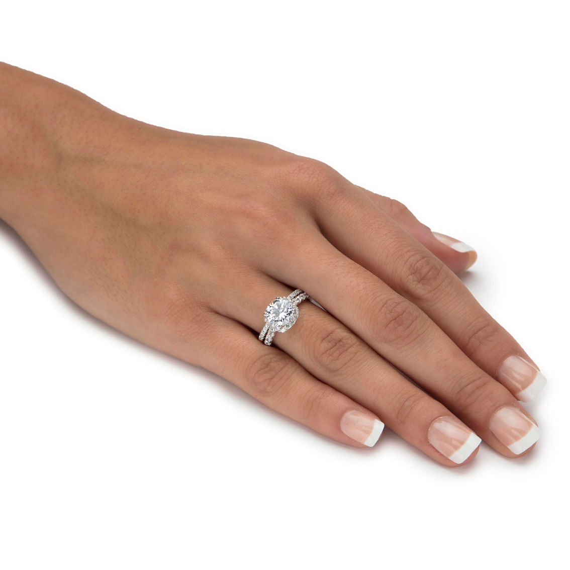 PalmBeach 2.28 Cttw. Round Pave Silvertone Cubic Zirconia Halo Wedding Ring Set - Image 2 of 4