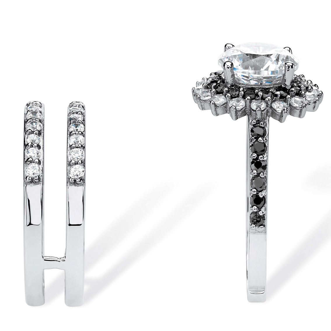 PalmBeach CZ Vintage-Style Platinum-plated Sterling Silver Halo Bridal Ring Set - Image 2 of 5