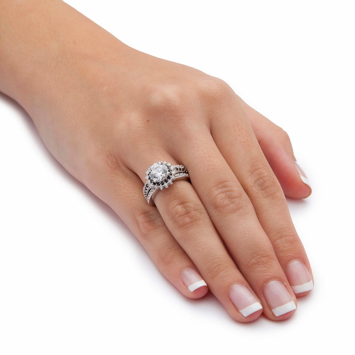 PalmBeach CZ Vintage-Style Platinum-plated Sterling Silver Halo Bridal Ring Set - Image 3 of 5