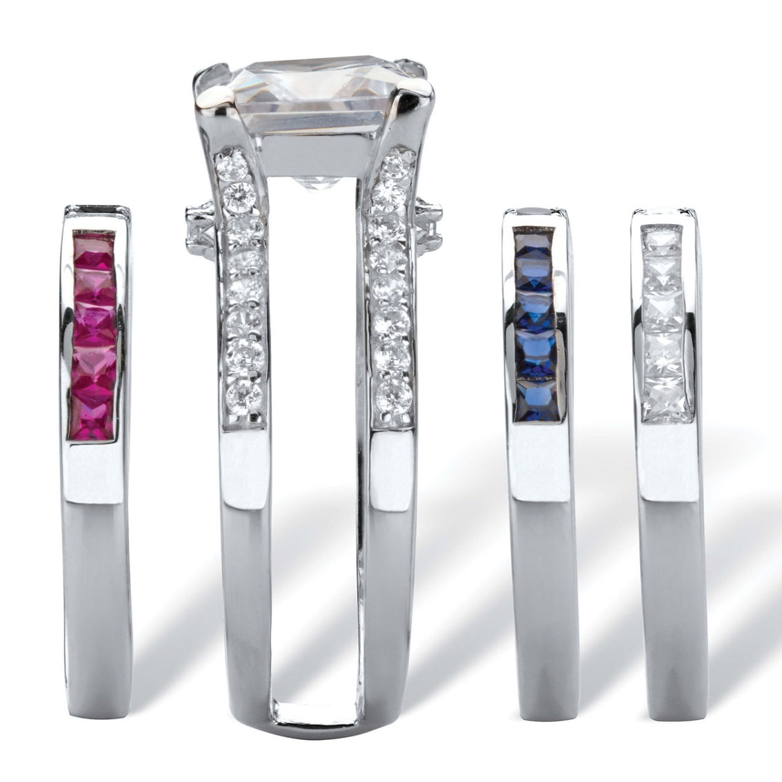 PalmBeach Sterling Silver Cubic Zirconia Red White & Blue Cubic Zirconia Ring Set - Image 2 of 5