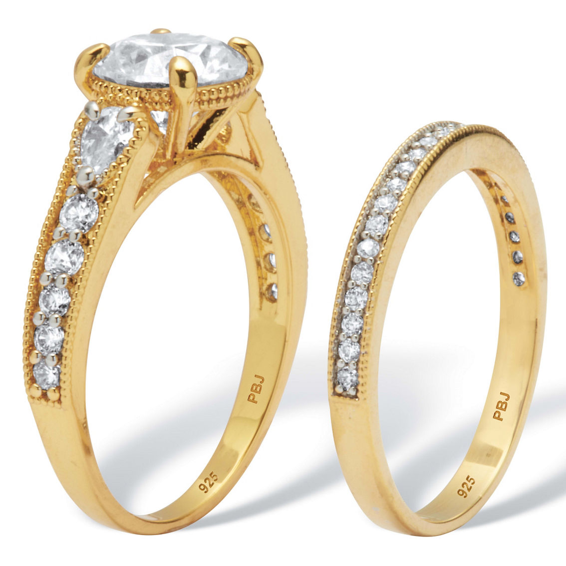 PalmBeach 2.82 TCW Round CZ 14k Gold-Plated Sterling Silver Bridal Ring Set - Image 2 of 5