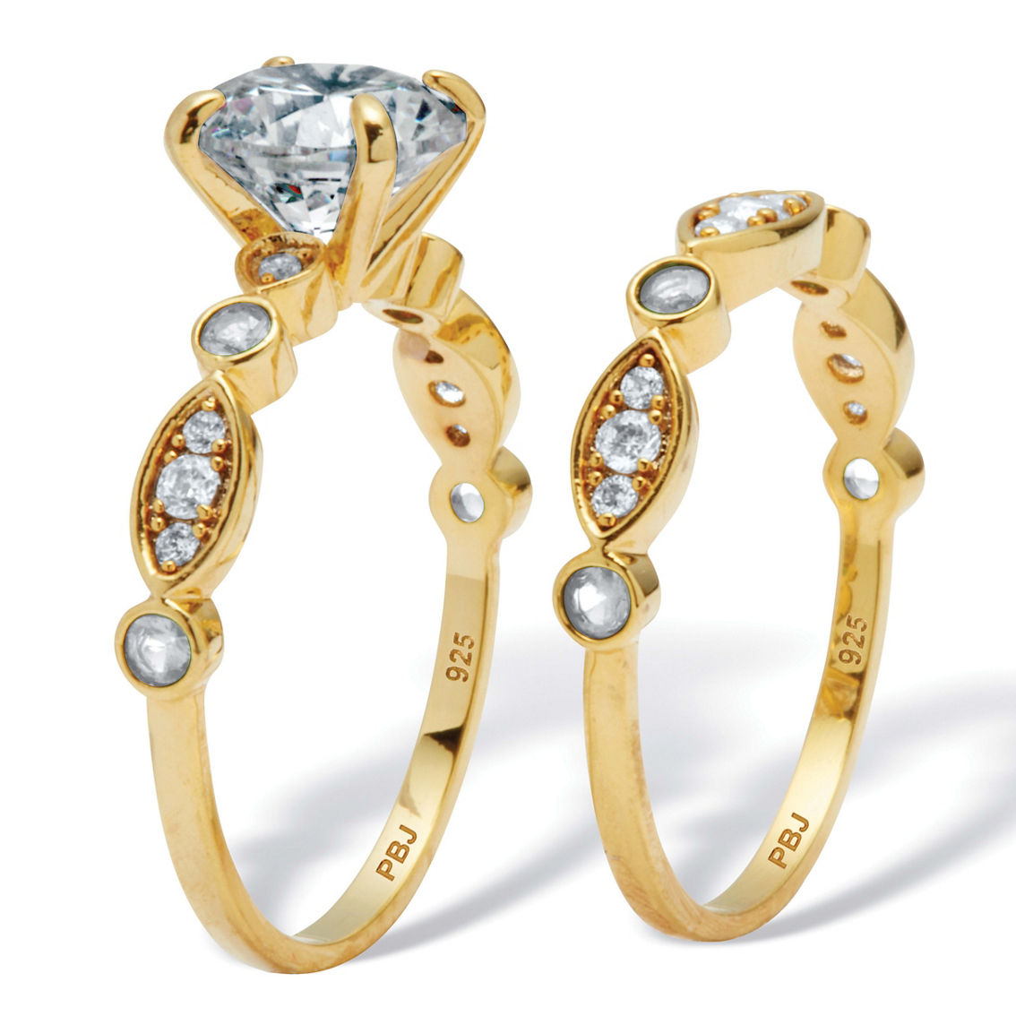 PalmBeach 2.52 TCW Round CZ 14k Gold-Plated Sterling Silver Bridal Ring Set - Image 2 of 5