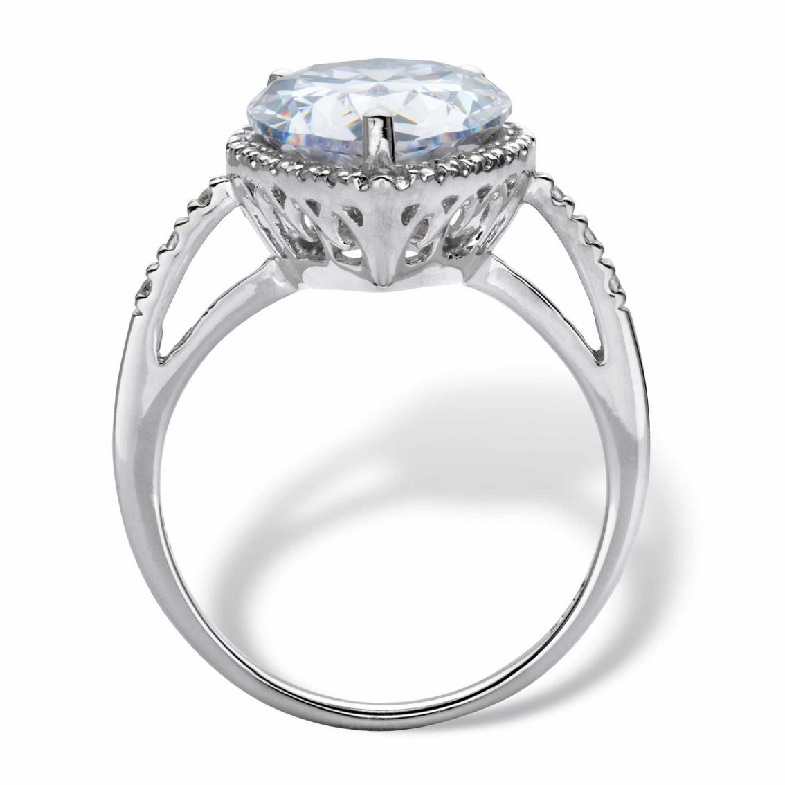 PalmBeach Pear-Cut Cubic Zirconia Platinum Over Silver Halo Engagement Ring - Image 2 of 5