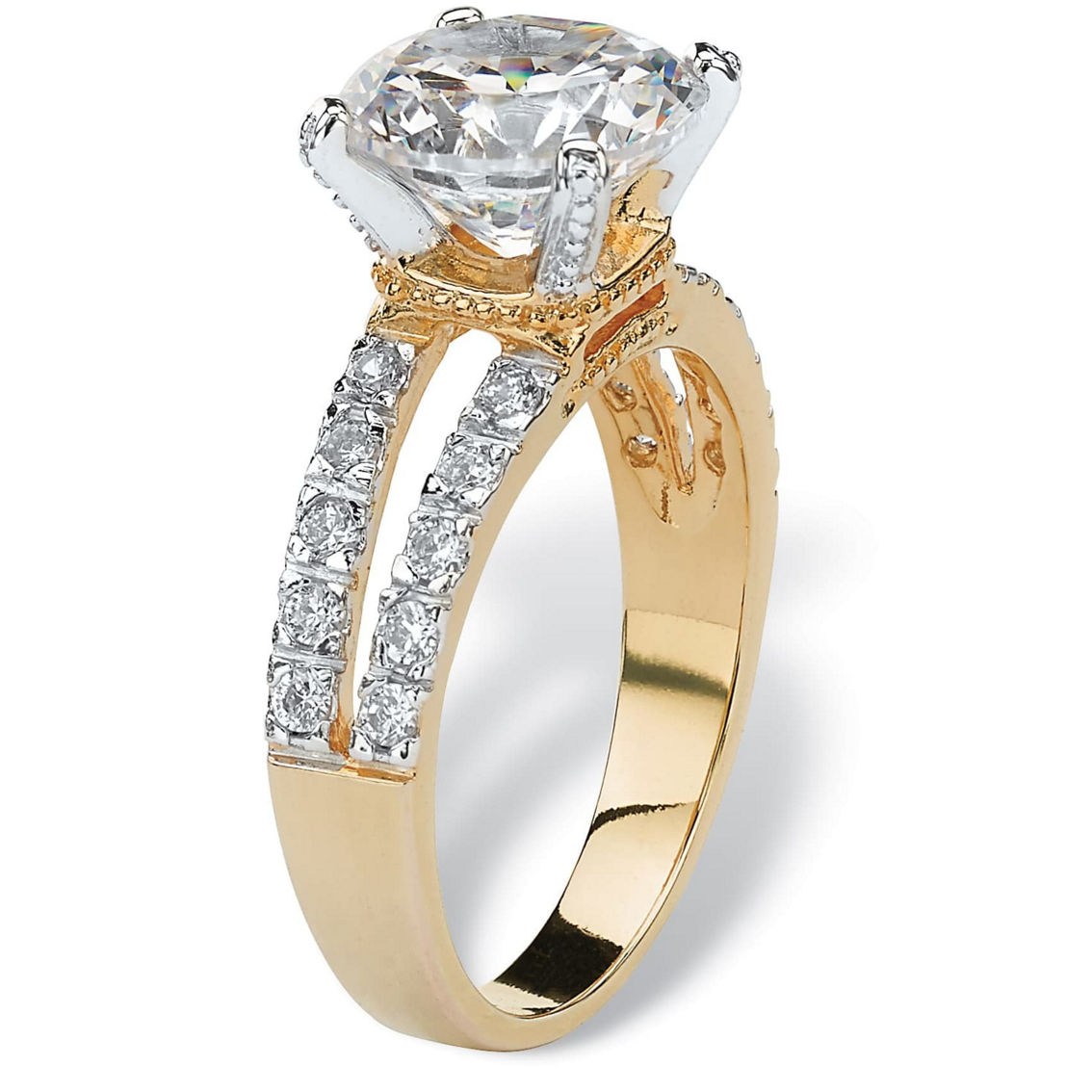 PalmBeach 4.42 TCW Cubic Zirconia Gold-Plated Engagement Split-Shank Ring - Image 2 of 5