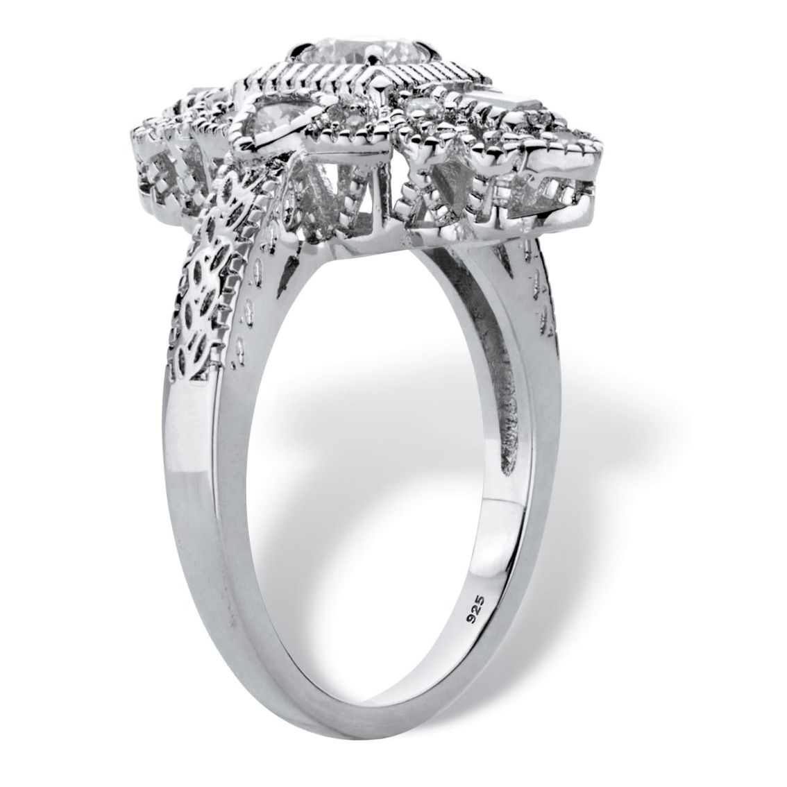 PalmBeach Round Cubic Zirconia Platinum-plated Silver Art Deco-Style Ring - Image 2 of 5