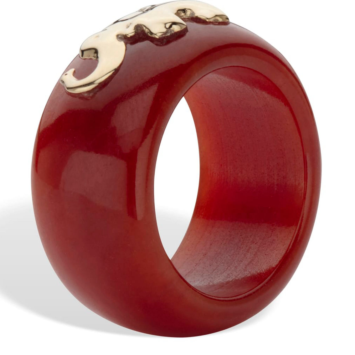 PalmBeach Round Red Jade 10k Yellow Gold Elephant Ring Band - Image 2 of 5