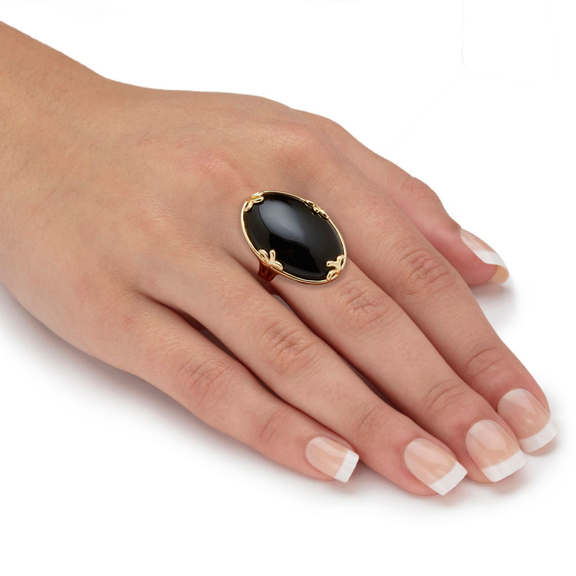 PalmBeach Cabochon Cut Genuine Black Agate 18k Gold-Plated Cocktail Ring - Image 3 of 5