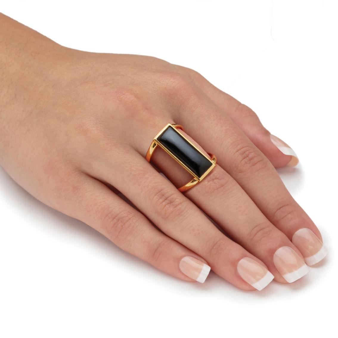 PalmBeach Emerald Cut Genuine Black Onyx Gold-Plated Sterling Silver Cabochon Ring - Image 3 of 5
