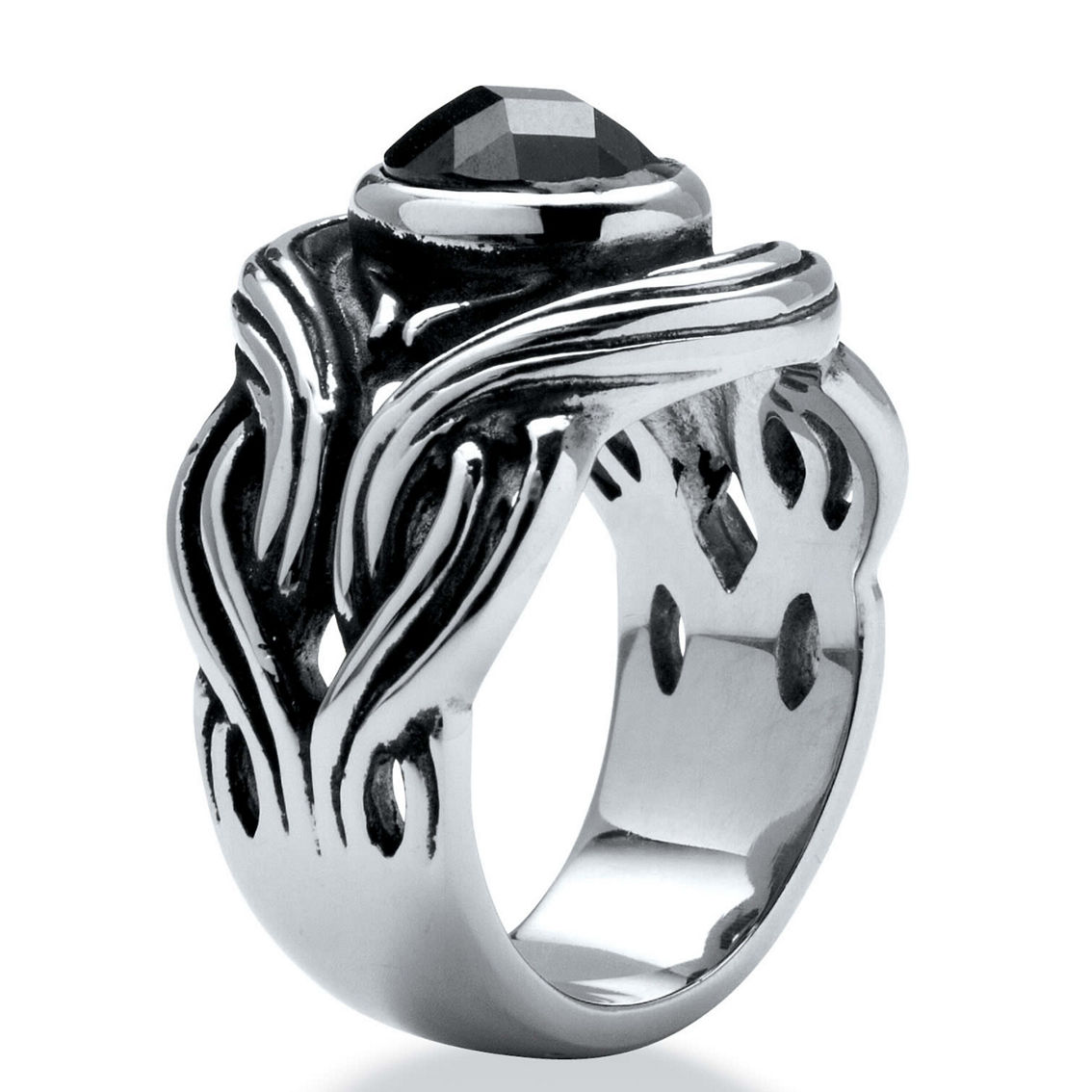 PalmBeach Men's Black Oval-Cut Cubic Zirconia Evil Eye Ring in Stainless Steel - Image 2 of 5