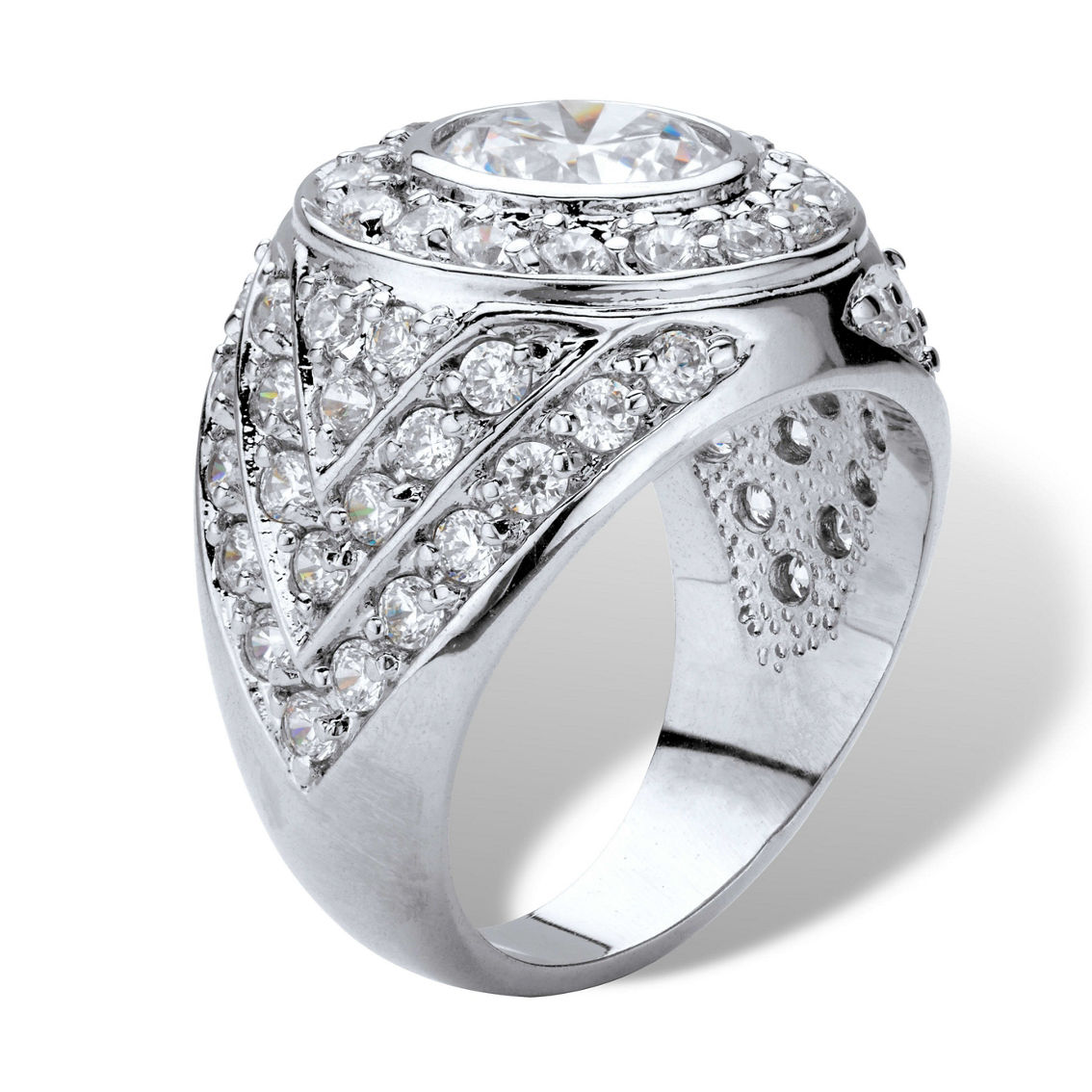 PalmBeach Men's 4.55 Cttw. Cubic Zirconia Platinum-Plated Geometric Cluster Ring - Image 2 of 5