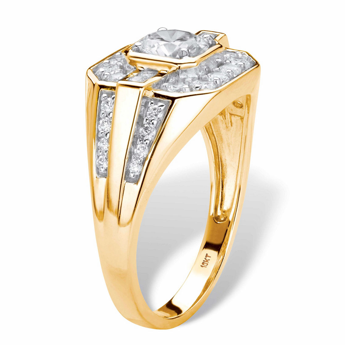 PalmBeach Men's 1.58 Cttw. Solid 10k Gold Round Cubic Zirconia Octagon-Shaped Ring - Image 2 of 5