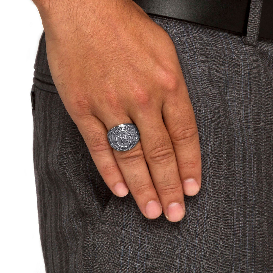 PalmBeach Men's Veteran Signet Ring in Stainless Steel - Image 3 of 5