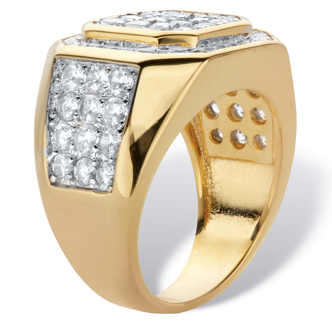 PalmBeach Men's 2.45 Cttw. Round Cubic Zirconia Gold-Plated Octagon Grid Ring - Image 2 of 5