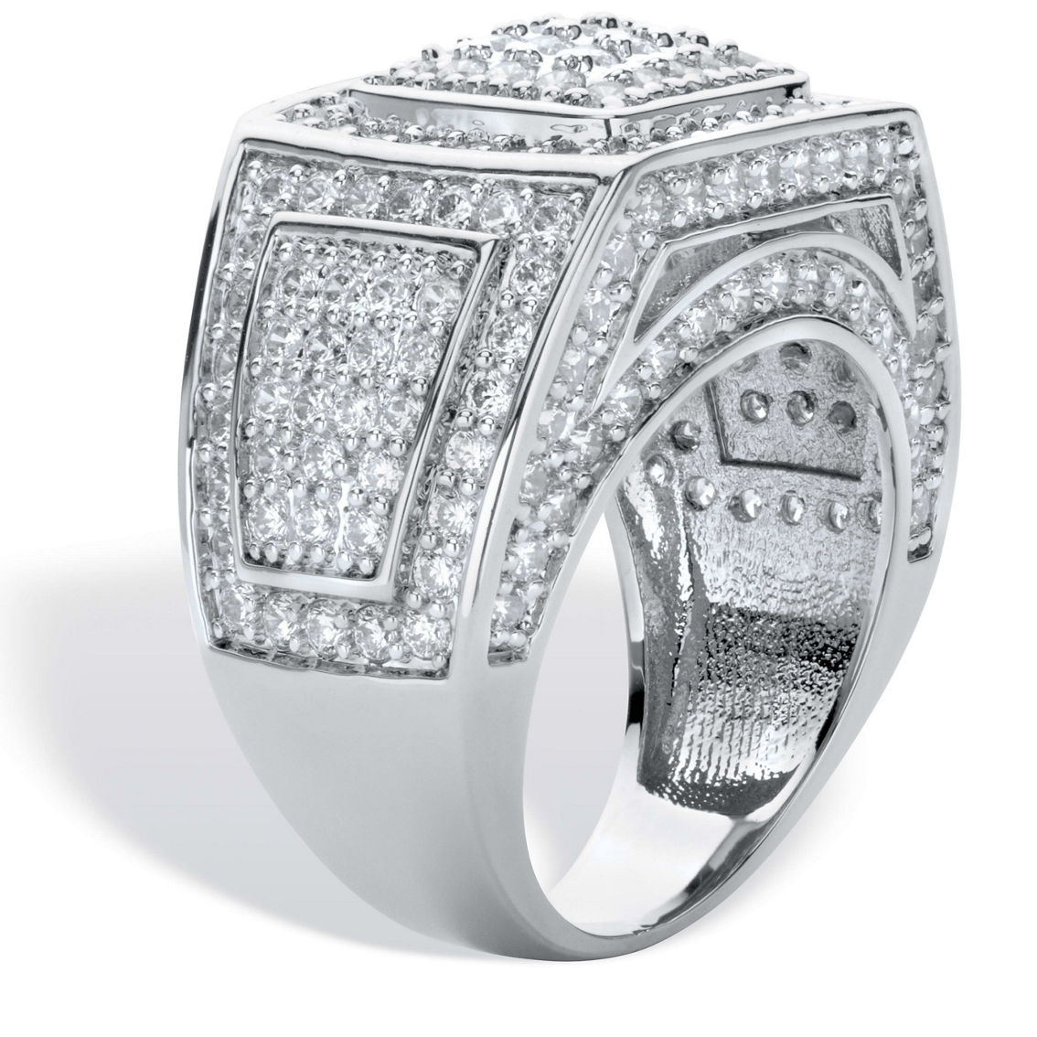 PalmBeach Men's 3.20 Cttw. White Cubic Zirconia Sqaure Cut Platinum Plated Ring - Image 2 of 5