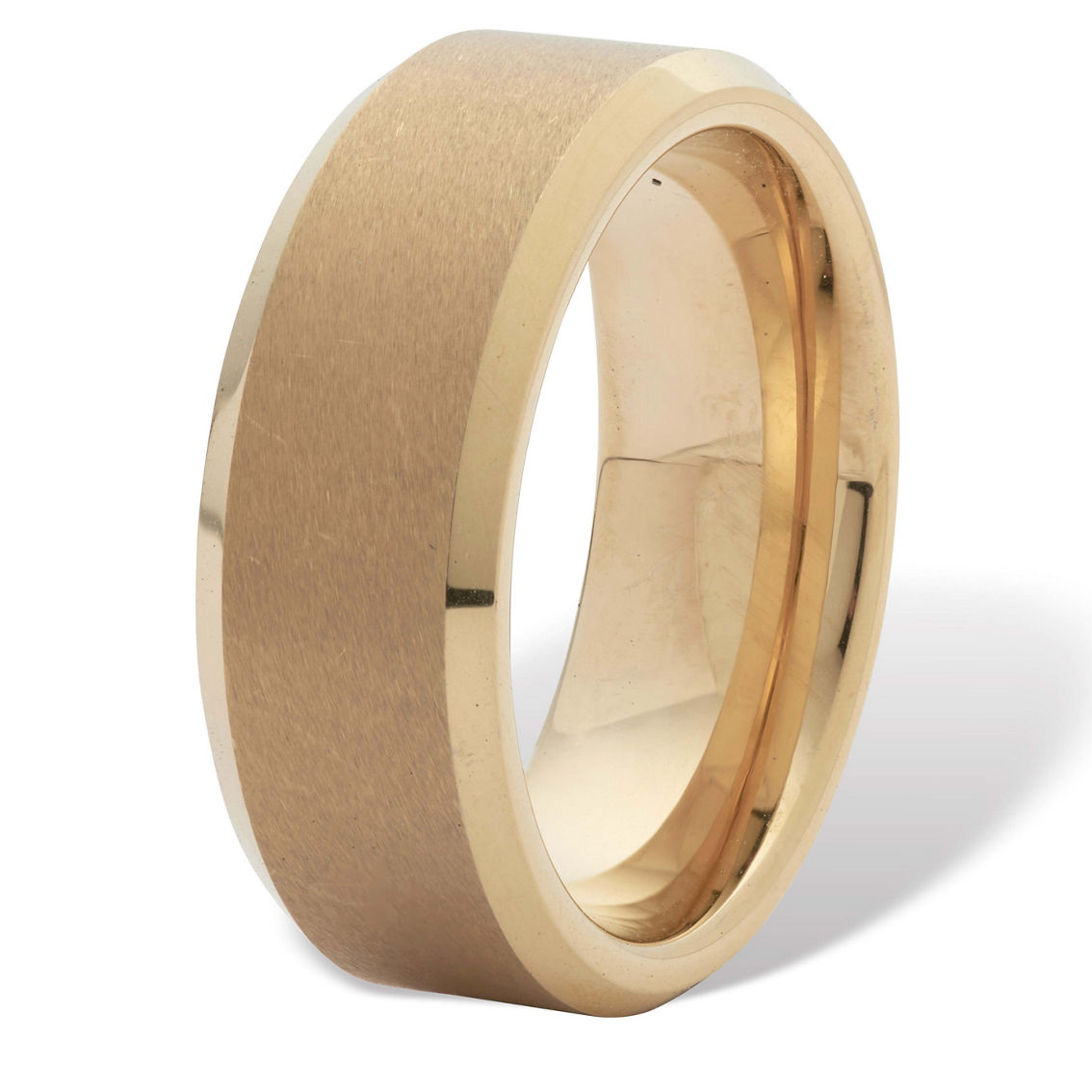 PalmBeach Men's Gold Ion-Plated Tungsten Brushed Finish Bevel Edge Wedding Band - Image 2 of 5
