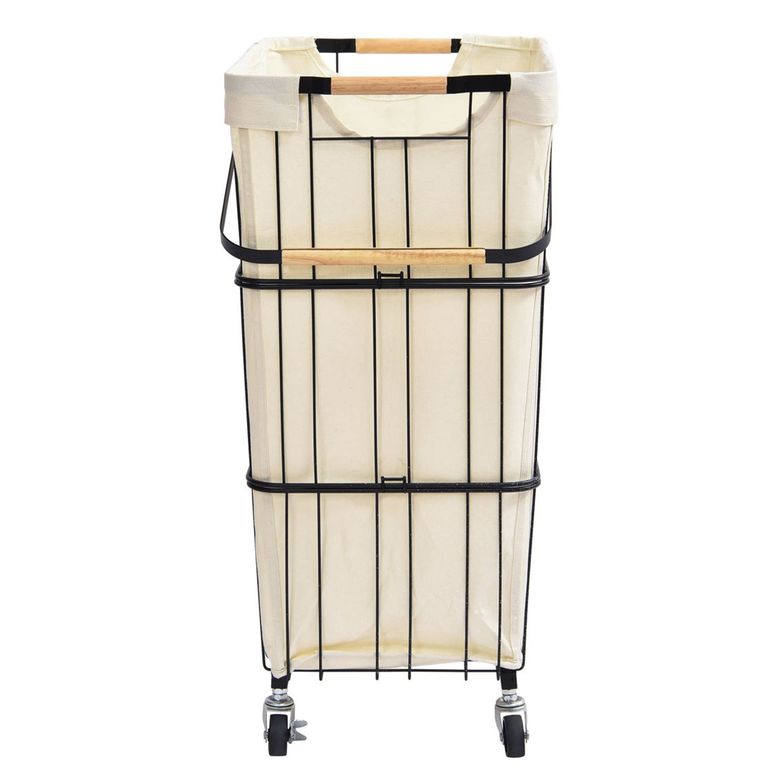 Oceanstar Mobile Rolling Storage Laundry Basket Cart with Handle, Black - Image 3 of 5