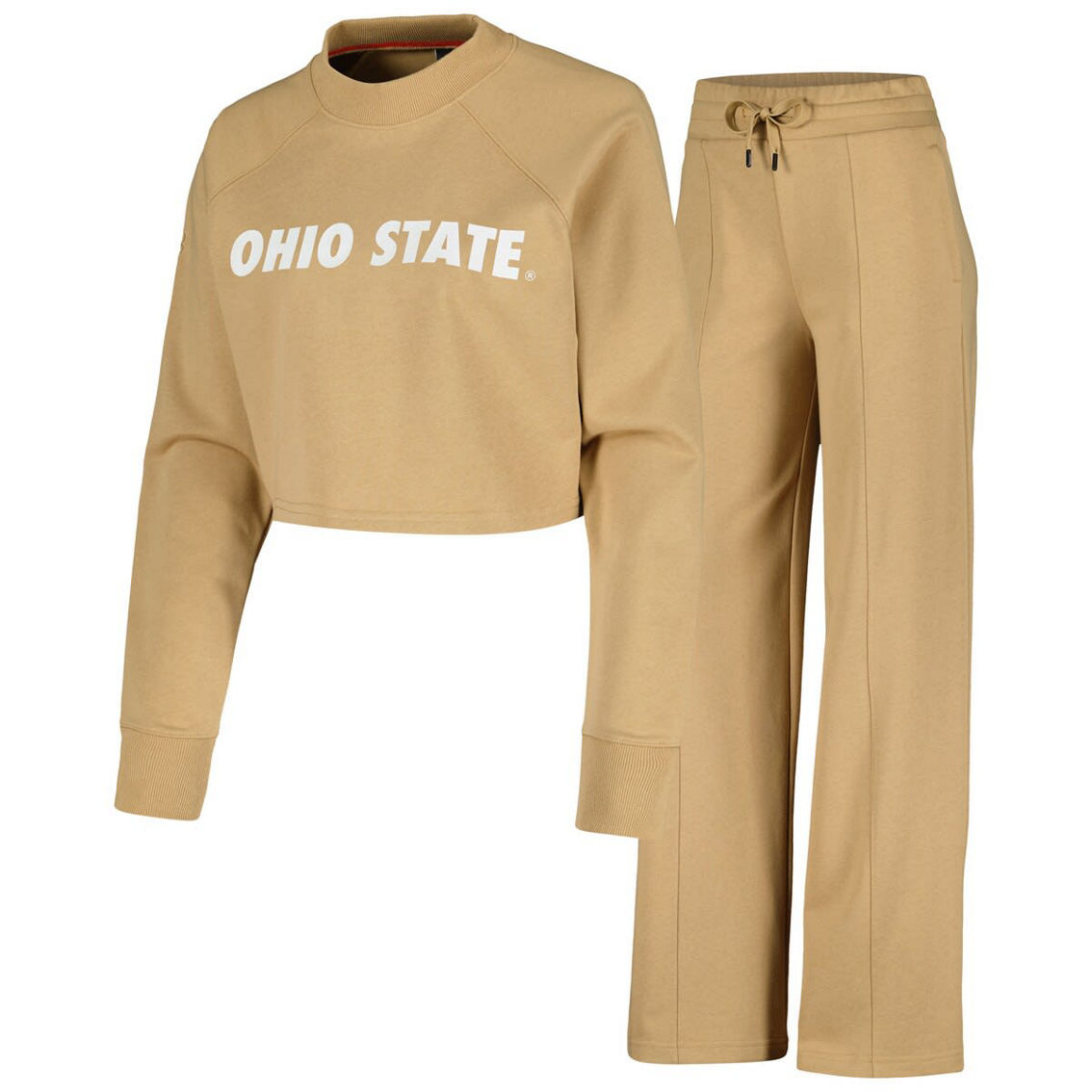 KadyLuxe Women's Tan Ohio State Buckeyes Raglan Cropped Sweatshirt & Sweatpants Set - Image 2 of 4