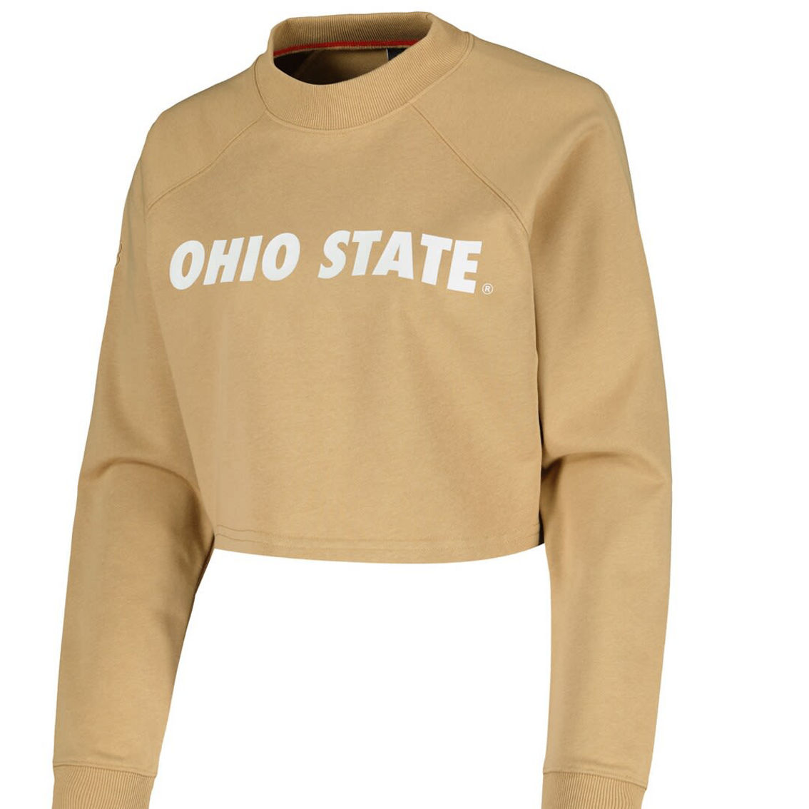 KadyLuxe Women's Tan Ohio State Buckeyes Raglan Cropped Sweatshirt & Sweatpants Set - Image 3 of 4