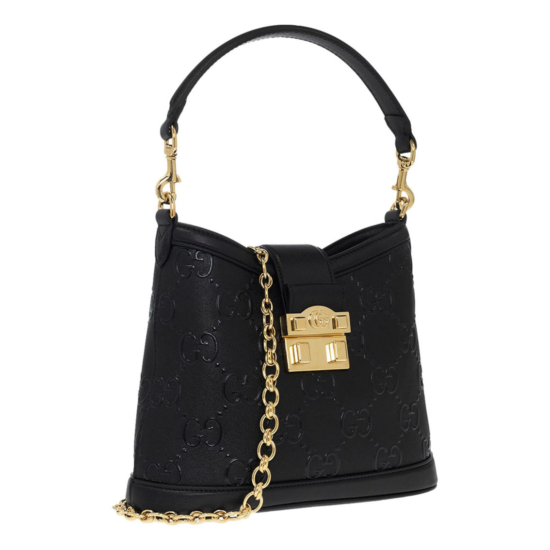 Gucci GG Black Embossed Pebbled Leather Gold Chain Shoulder Bag - Image 4 of 5