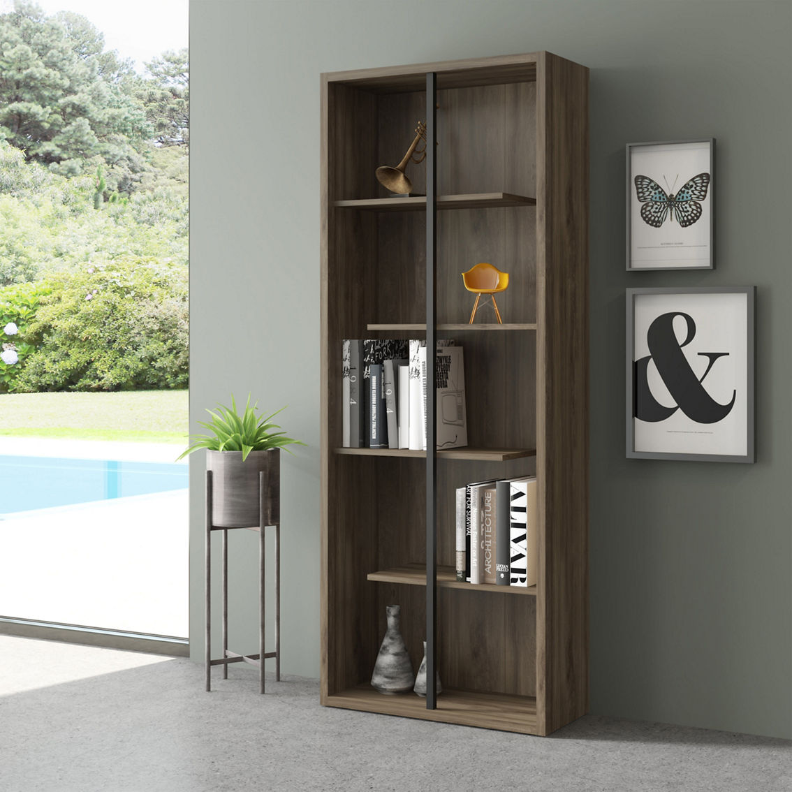 Techni Mobili Standard 5-Tier wooden bookcase, Walnut - Image 3 of 5