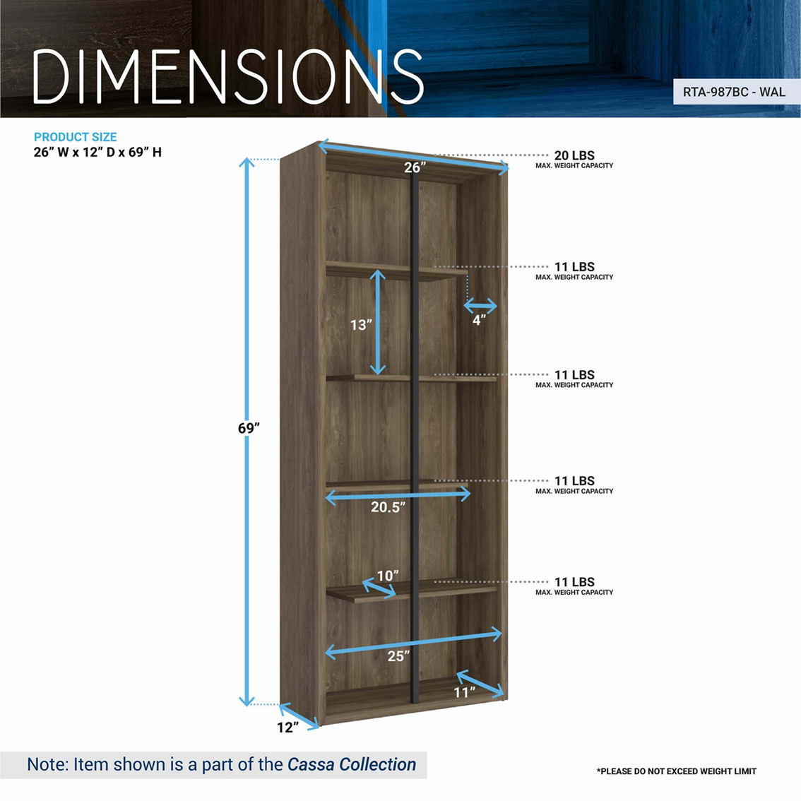 Techni Mobili Standard 5-Tier wooden bookcase, Walnut - Image 5 of 5