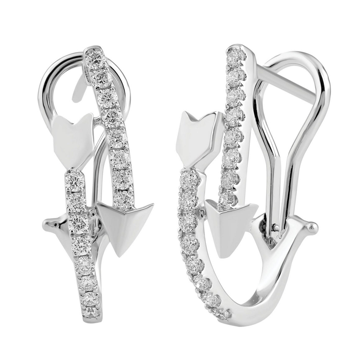 APMG 14K White Gold 1/2 CTW Diamond Turning Arrow Hoop Earrings - Image 2 of 3