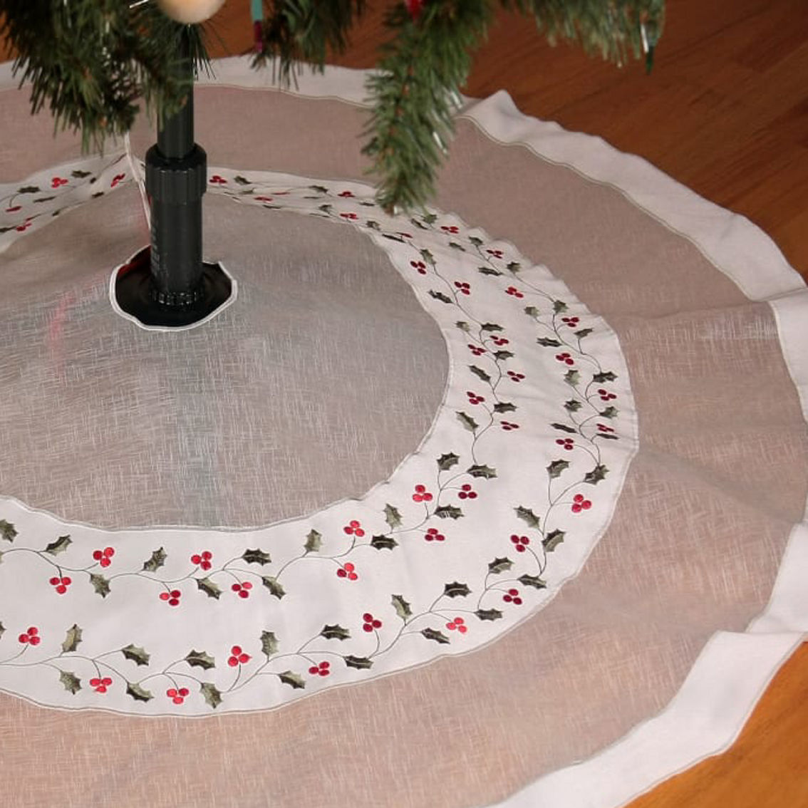 Classic Holly Embroidered Cutwork Christmas Tree Skirt, 48'' - Image 2 of 2