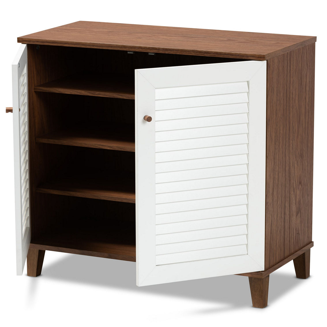 Baxton Studio Coolidge White and Walnut Finished 4-Shelf Wood Shoe Storage Cabinet - Image 2 of 5