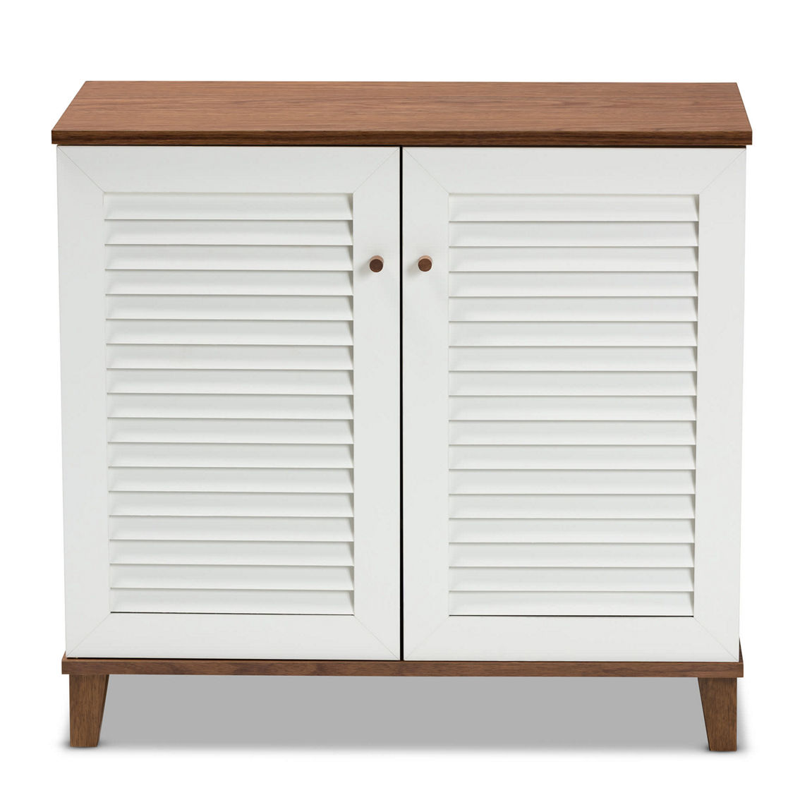 Baxton Studio Coolidge White and Walnut Finished 4-Shelf Wood Shoe Storage Cabinet - Image 3 of 5