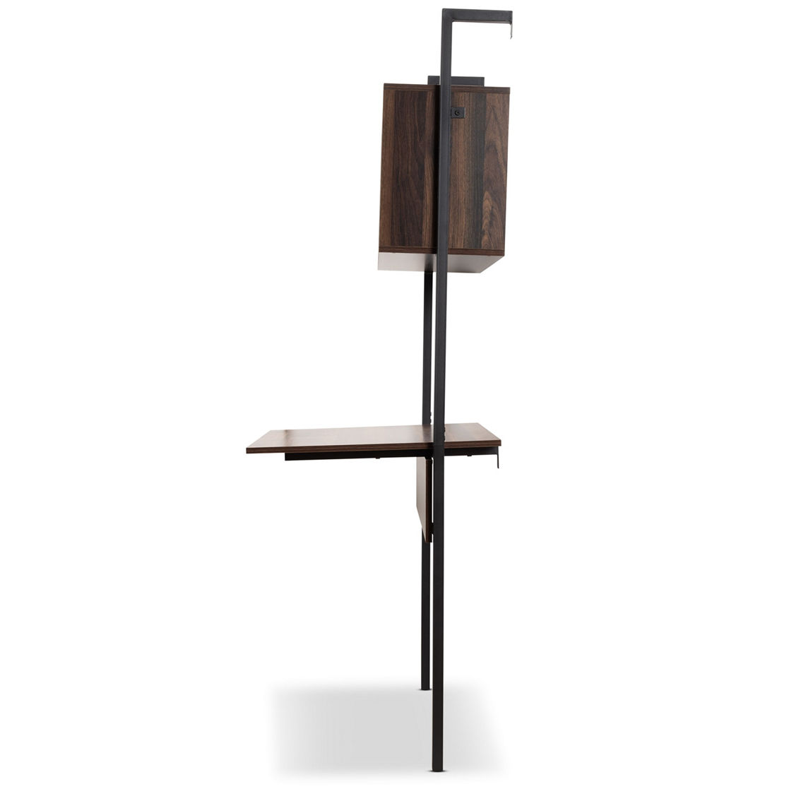 Baxton Studio Fariat Walnut Brown Wood and Black Metal Display Shelf with Desk - Image 3 of 5