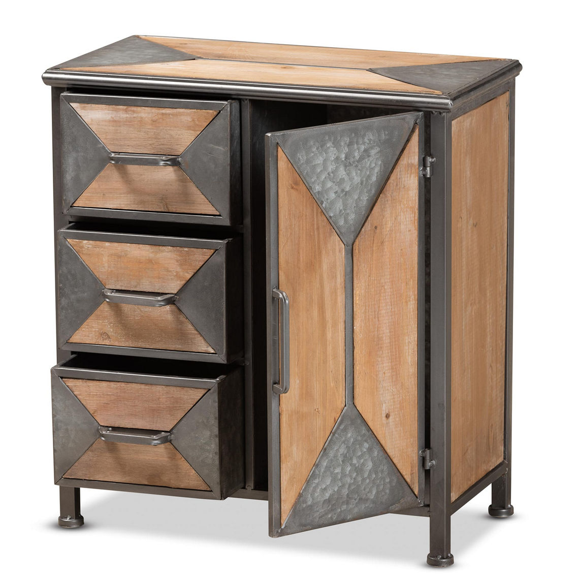Baxton Studio Laurel Antique Grey Metal and Whitewashed Oak Wood Storage Cabinet - Image 2 of 5