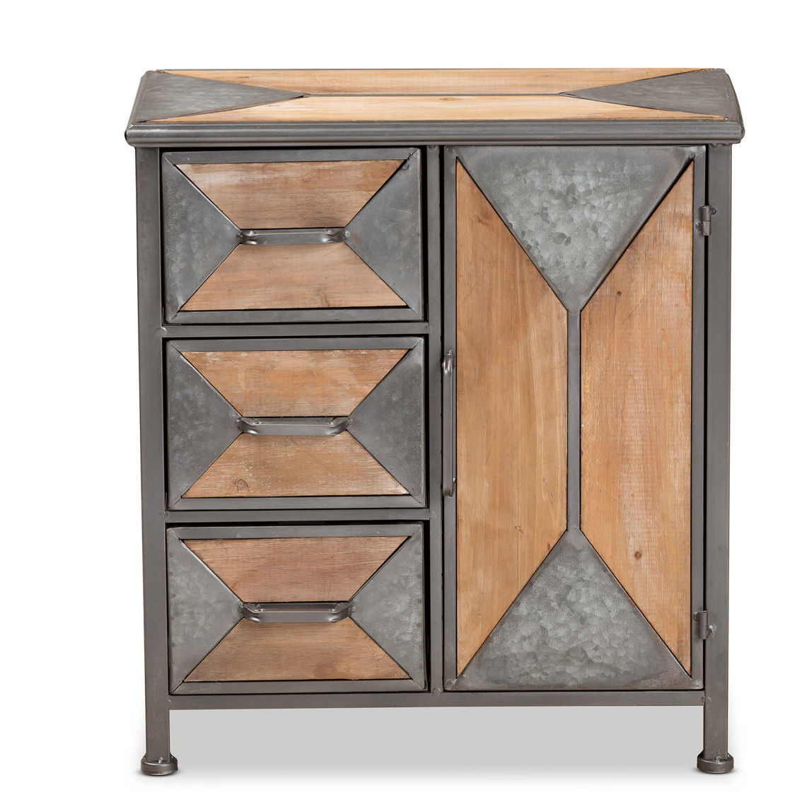 Baxton Studio Laurel Antique Grey Metal and Whitewashed Oak Wood Storage Cabinet - Image 3 of 5