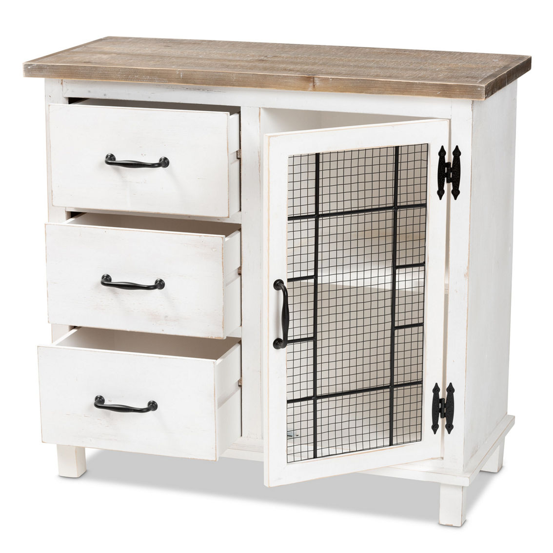 Baxton Studio Faron Distressed White and Oak Brown 3-Drawer Storage Cabinet - Image 2 of 5