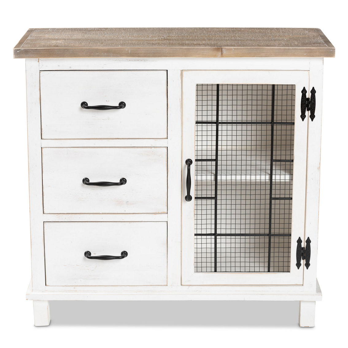 Baxton Studio Faron Distressed White and Oak Brown 3-Drawer Storage Cabinet - Image 3 of 5