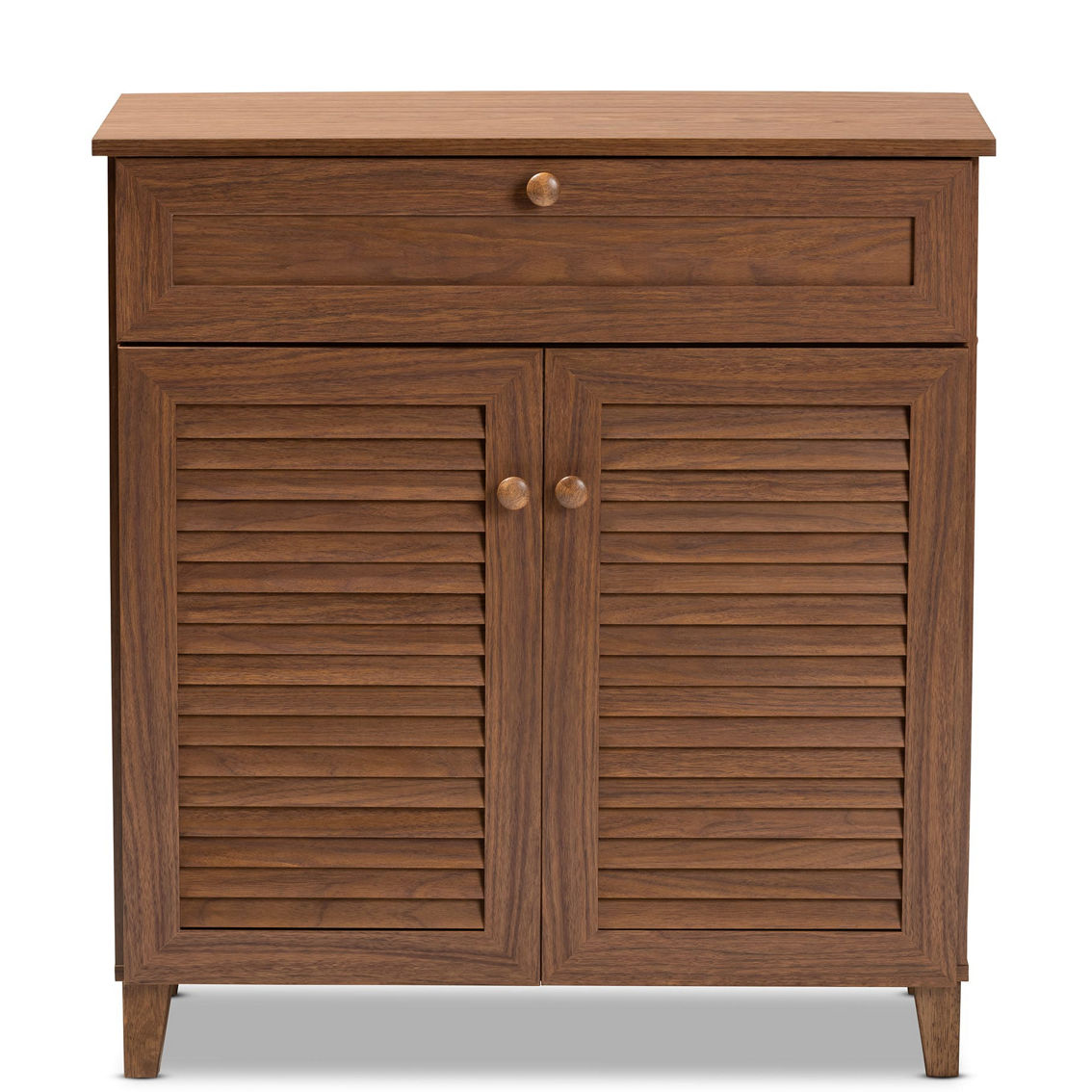 Baxton Studio Coolidge Walnut 4-Shelf Shoe Storage Cabinet with Drawer - Image 3 of 5