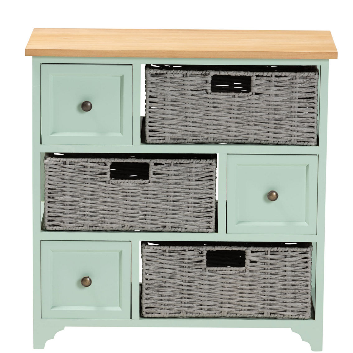 Baxton Studio Valtina Oak Brown and Mint Green 3-Drawer Storage Unit with Baskets - Image 3 of 5