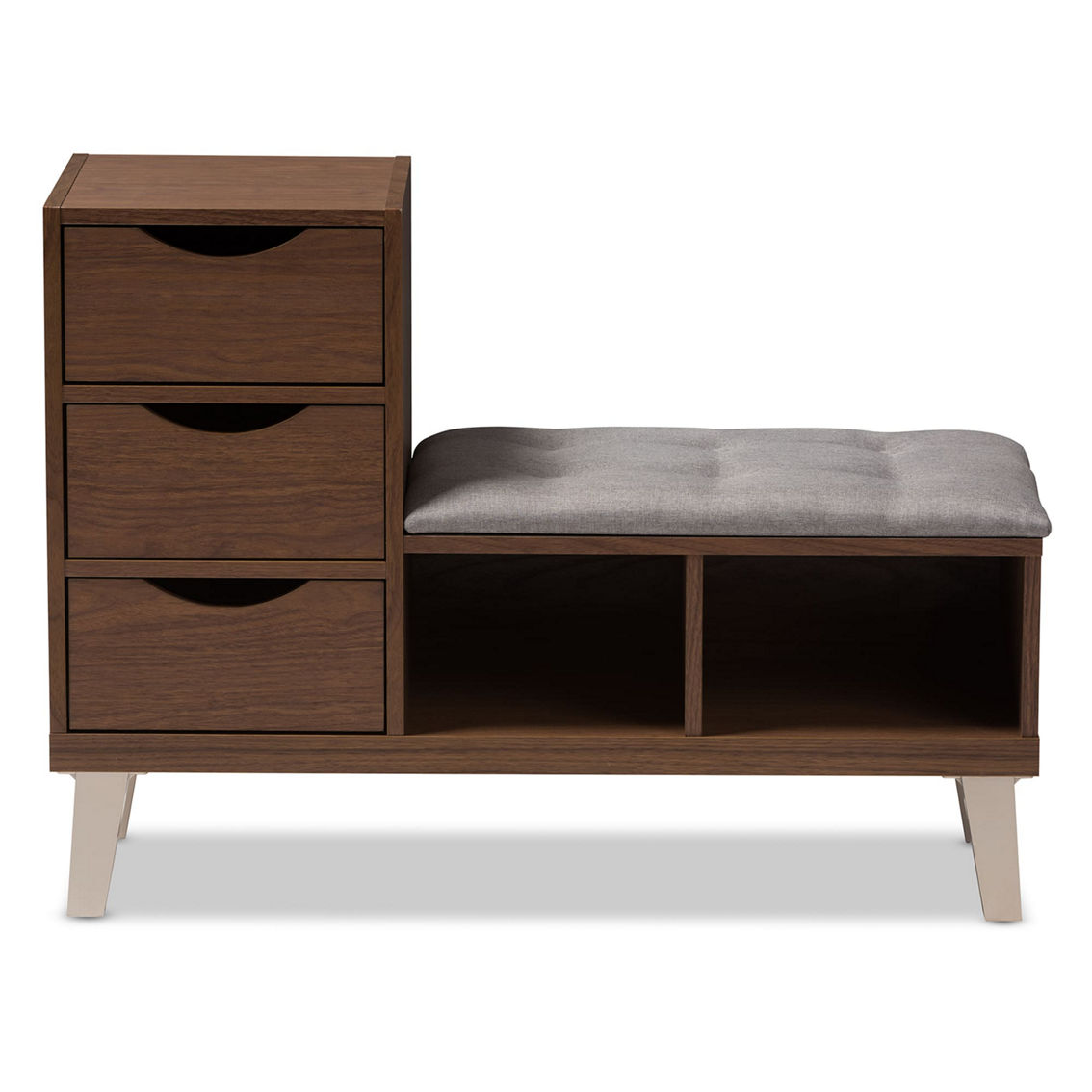 Baxton Studio Arielle Walnut Wood 3-Drawer Shoe Storage With Upholstered Bench - Image 3 of 5