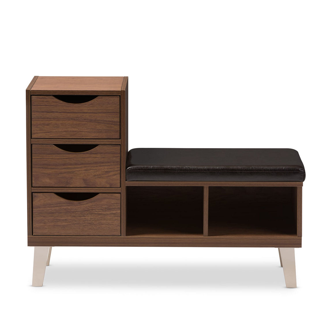 Baxton Studio Arielle Walnut Wood 3-Drawer Shoe Storage With Faux Leather Bench - Image 2 of 5
