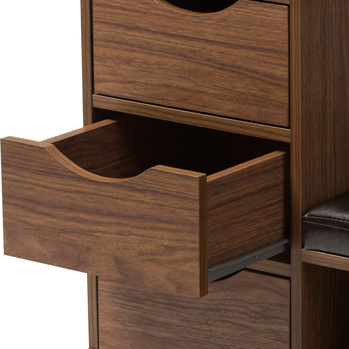 Baxton Studio Arielle Walnut Wood 3-Drawer Shoe Storage With Faux Leather Bench - Image 4 of 5
