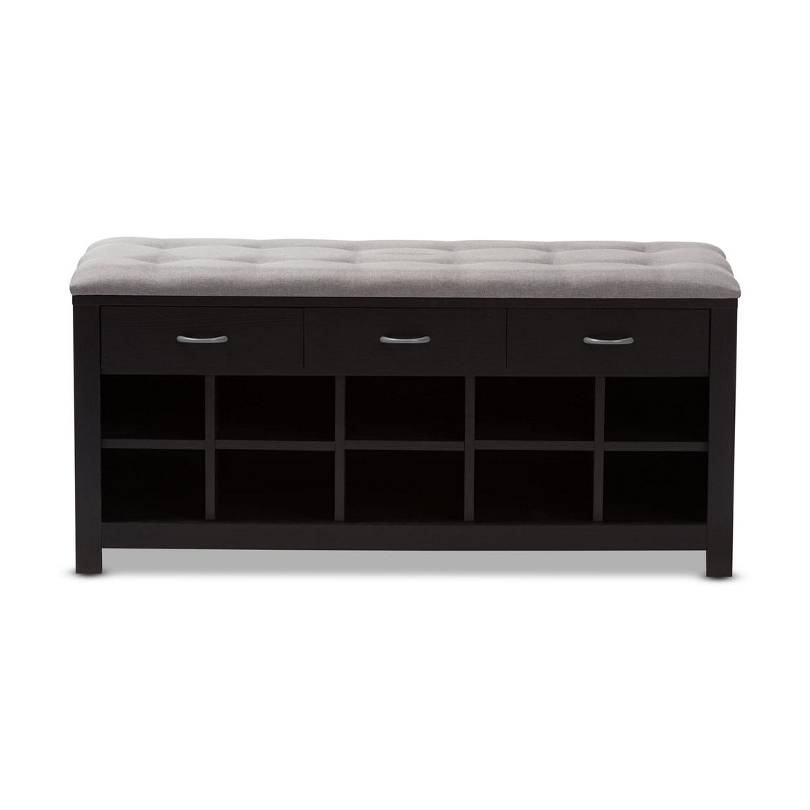 Baxton Studio Espresso Finished Grey Fabric Upholstered Cushioned Entryway Bench - Image 3 of 5